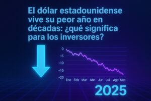 Gráfico muestra la caída del índice del dólar en 2025, marcando su peor desempeño en décadas con una pérdida de -10% hasta septiembre.